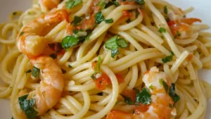 Spaghetti aux crevettes au citron et ail
