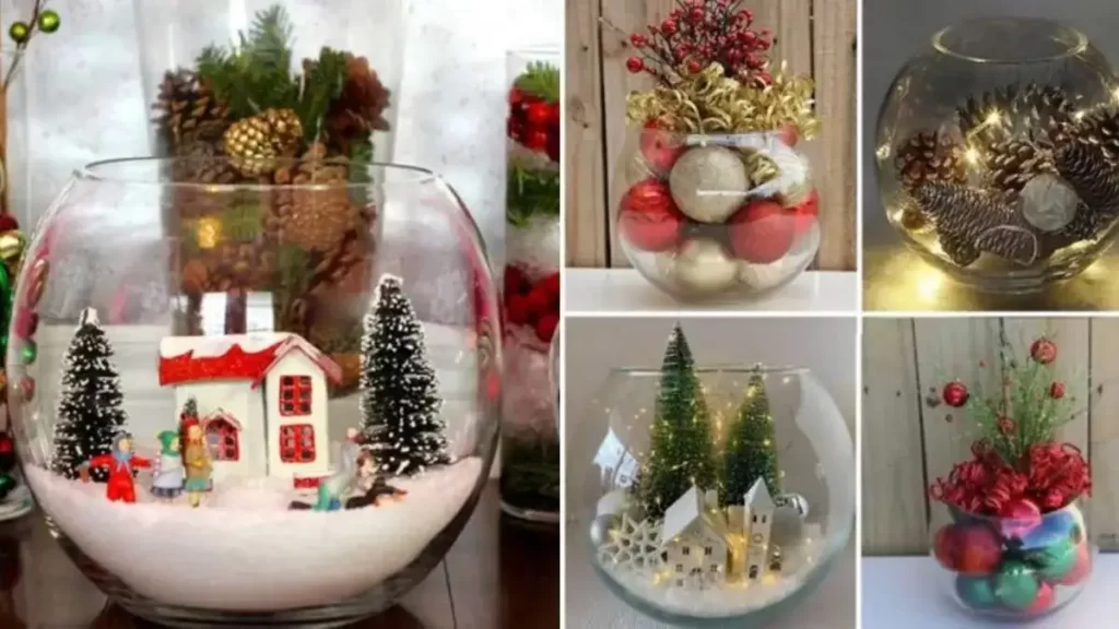 7 idées des centres de table de Noël avec des bols en verre