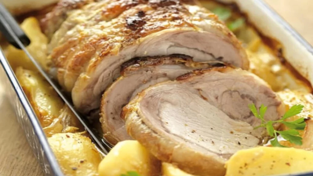 Rôti de porc et pommes de terre à la moutarde