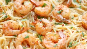 Spaghetti aux crevettes et beurre à l’ail