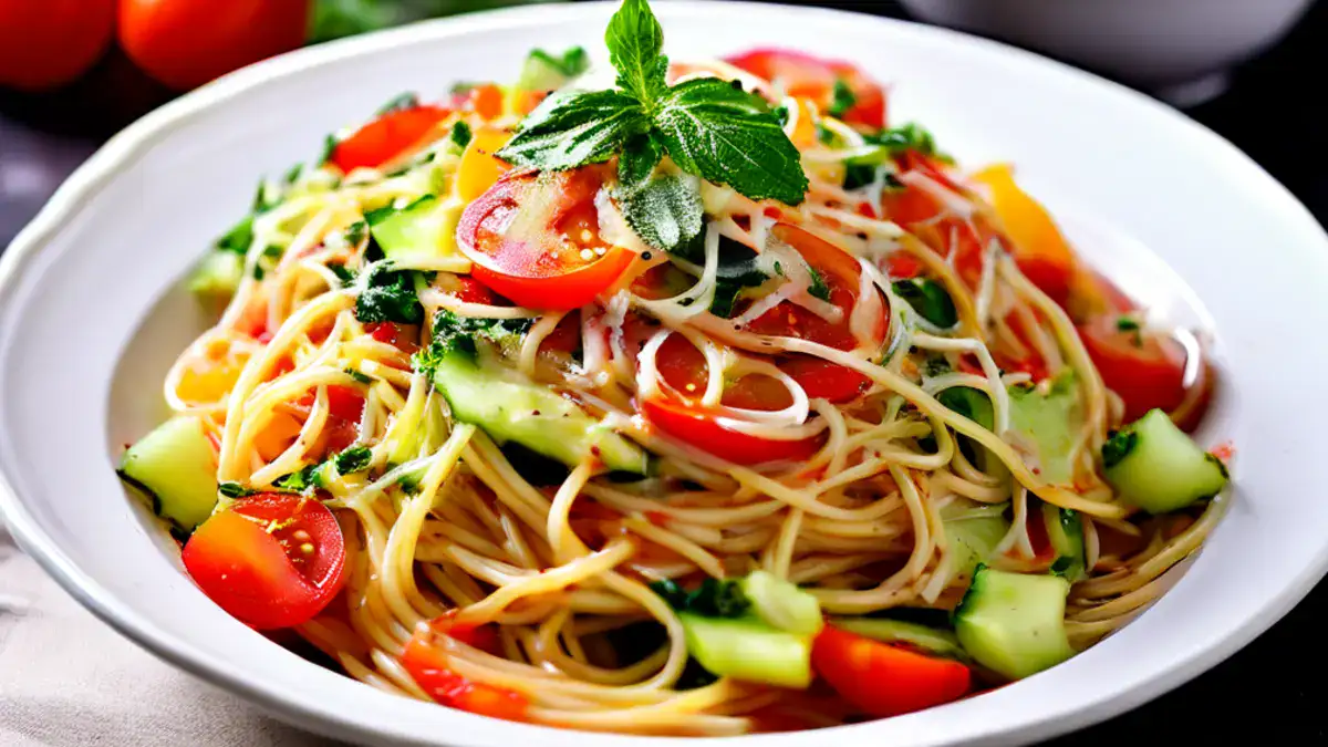 Salade de Spaghetti aux Légumes et sa Sauce Sucrée